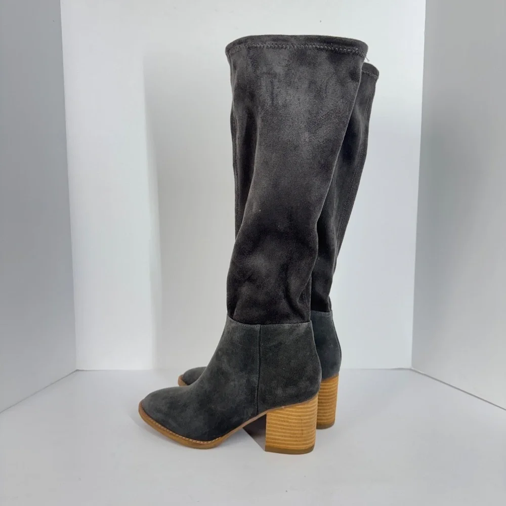 Blondo Gray Women Waterproof Suede Knee High Boots Block Heel Size 6.5M Casual